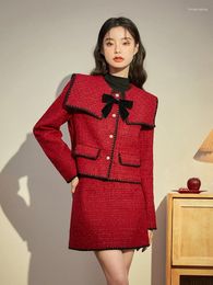 Work Dresses Autumn Winter Christmas Clothes Korean Fashion Sweet Two Piece Set For Women Short Jacket Coat Skirt 2 Sets Outfit