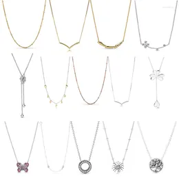 Chains 925 Sterling Silver Pan 1:1 Ladies Temperament Simple V-shaped Letter Butterfly Four-leaf Clasp Necklace Jewelry