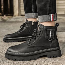 Boots Men 2023 Autumn Winter Shoes High Quality Side Zipper Men's Ankle Large Size 39-44 Motorcycle