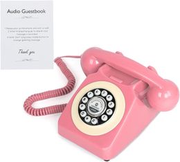 Audio Guest Book Wedding Phone Record Customised Audio Messages with Audio Guestbook for Weddings Parties Rentals Phone Record (Pink)