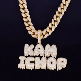 With 20MM 16inch Cuban Chain Men's Custom Name Drip Bubble Letters Chain Pendants Necklaces Ice Out Cubic Zircon Hip Hop Jewe255q