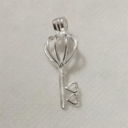925 Silver Double Heart Love Key Locket Cage Sterling Silver Pearl Bead Pendant Fitting for DIY Fashion Bracelet Necklace Jewelry2262