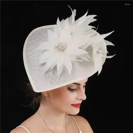 Arrivals Ivory Mesh Fascinator Hat Feather Flower Women Headwear Headband Cocktail Wedding Headpiece With Hair Clip Hairband