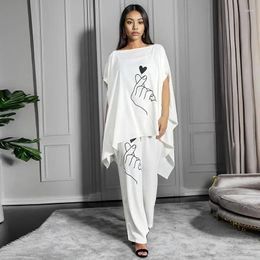 Ethnic Clothing 2024 African Clothes For Women Spring Half Sleeve Plus Size 2 Piece Top Long Pant Matching Sets Dashiki