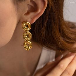 Dangle Earrings Minar Hyperbole Non Tarnish 18K Gold PVD Plated Titanium Steel Metallic Pleated Hollow Lotus Leaf Long Drop For Women