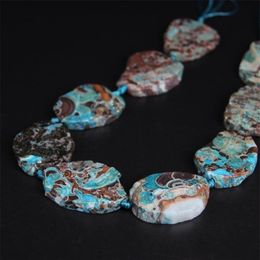 9-10PCS strand Raw Blue Stone Agates Slab Nugget Loose Beads Natural Ocean Jades Gems Slice Pendants Jewelry Making309h