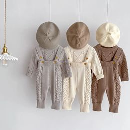 Clothing Sets Baby AutumnWinter Knitted Suspension Set Baby Girl Boy Pullover Sweater jumpsuit Baby Clothing Set 231214