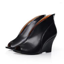 Dress Shoes Autumn Pumps For Women Leather Peep Toe Deep V Cut Sexy 10cm High Heels Ladies Boots Party