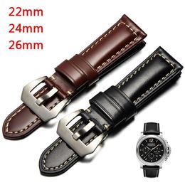 Watch Bands 22 24 26mm Vintage Genuine Cowhide Strap For 1950 Waterproof Leather Wrist Band Black Brown Pin Buckle Men240f