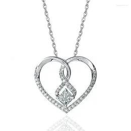 Chains Simple Sparkling Crystal Heart Shape Zircon Pendant Necklace Clavicle Chain Valentine's Day Gift For Girlfriend