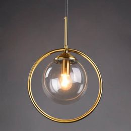 Loft Modern Pendant Light Bedside Hanging Lamp Kitchen Island Suspension Bedroom Magic Bean Gold Glass Ball Lighting3479