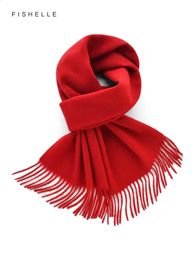 Scarves Solid Classic Red Pure Cashmere Scarf Women's Winter Warmth Scarves For Men's Year Christmas Adults Luxury Gifts 231214