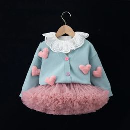Pullover Korean Kid Set Baby Girls Suit Autumn Long Sleeve Children's Sweater Skirt Set Girl Lovely Print Pleated Skirt W-S1032 231215