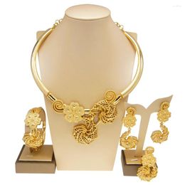 Necklace Earrings Set Dubai Ladies Gold Colour Jewelry High Quality Bracelet Earring Ring Wedding Banquet Dress 2023 Trend H00241