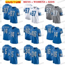 Mens 97 Football Jerseys 16 Jared Goff Womens Kids Custom Alex Anzalone Amon-Ra St. Brown 5 Montgomery Reynolds 46 Campbell Jahmyr Gibbs Sanders Jerry Jacobs Patterson