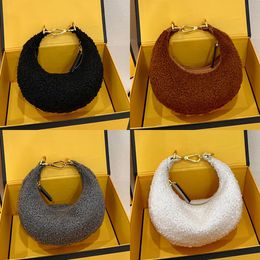 Women Nano Graphy Hobo Lambswool Wristlet Clutch Bag Italy Luxury Brand FE Mini Half Moon Wool Designer Shoulder Bags Lady Crossbody Leather Strap Pouch Handbag