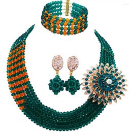 Necklace Earrings Set Teal Green Army Orange Costume African Beads Jewellery Nigerian Wedding Crystal Bridal 5JZ08