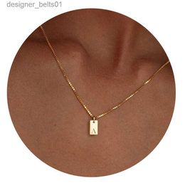 Pendant Necklaces New Tiny Square A-Z Alphabet Pendant Necklace for Women Clavicle Chain Stainless Steel Initial Letter Necklace Collar JewelryL231215