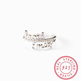 Wedding Rings Personalised DOUBLE NAME RING-925 Sterling Silver Vintage Zircon Adjustable Rings Luxury Jewellery Mother's For Women Day Gift 231214