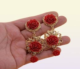 Baroque Court Style Women Long Drop Earrings Vintage Red White Flower Dangle Earrings Exaggerated Jewerly For Show Party56482168131053