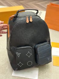 Top Luxury Handbag Designer Cowhide Leather Black Flower MULTIPOCKET Backpack Men's Book Bag Laptop Bag High-end Outdoor Backpack Travel Bag 37CM