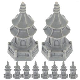 Garden Decorations 10 Pcs Hexagonal Tower Pavilion Travel Models Miniature Ornament Resin Building