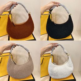 Designer Women Graphy Hobo Lambswool Wristlet Clutch Bag Italy Luxury Brand FE Small Half Moon Wool Shoulder Bags Lady Crossbody Leather Strap Pouch Handbag