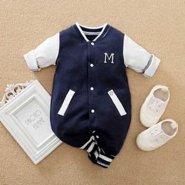 Rompers Baby Long Sleeved Jumpsuit Spring And Autumn Boys And Girls Baseball Suit Letter Embroidered Cotton Soft 0-18m One Piece SetL231114