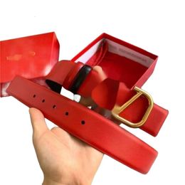 VALENTINO Belt Designer Top Quality 4cm Wide Leather Belt For Women's Leather Men's Trousers With Double-sided Bright Red Copper Buckle Belt