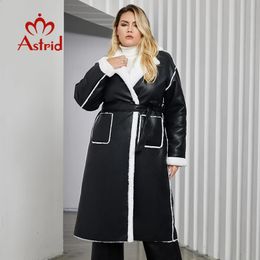 Women's Leather Faux Astrid 2023 Winter Jacket Women Plus Size Long Warm Plush Collar Padded Coat Fashion Pocket Cotton Female Parkas 231214