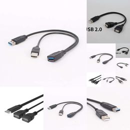 New Laptop Adapters Chargers 1pcUSB3.0 Female To Dual USB Male with Extra Power Data Y Extension Cable USB2.0 One Female Two Male Data Charging Cable