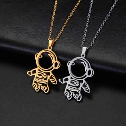 Pendant Necklaces Sipuris Universe Astronaut Necklace For Women Stainless Steel Hot Fashion Cute Funny Hollow Pendant Jewelry Wedding Gift New InL231215