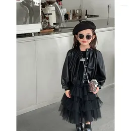 Jackets Girls Leather Jacket Autumn 2024 Korean Version Of The Children's Female Baby Biker Coat Kids For