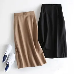 Skirts 2023 Autumn Women Solid Elastic High Waist A-Line Office Lady Skirt Split Elegant Faldas Saia Khaki