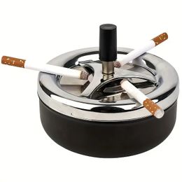 1pc, Ashtray, Round Push-down Ashtray With Swivel Tray, Ashtray With Spinning Tray, Metal Cigarette Ash Tray, Home Ashtray For Outside, Smoking Accessaries