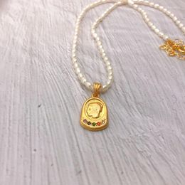 Chains 18K Gold-plated Figure Enamel Glaze Sunflower Pendant Cultured Pearl Necklace