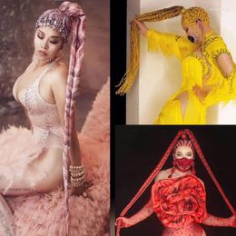Personality Rhinestone Self Styling Wig Women Crystal Long Hair Headwear Gogo Nightclub Party Headdress Dancer Stage Accessories