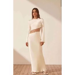 Australian Fashion Brand 2023 Autumn/winter Design with Cross Tie and Hollowed Out Waist, Elegant and Hip Wrapped Dress, Long Skirt