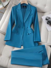 Women's Suits Blazers Blue Purple Black Women Blazer and Pant Suit Office Ladies Business Work Wear 2 Piece Set Female Long Sleeve Jacket And Trouser 231214