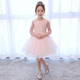 Girl Dresses Tulle Seven-quarter Sleeve Flower Prom Piano Show Princess Dress Ball Gowns Formal Elegant Girls Evening