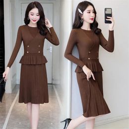 Work Dresses Two Piece Sets Women's Sweater Vest Line Dress Suit Knitting Winter Female Ladies Casual Long Knitted