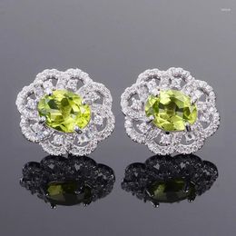 Stud Earrings Per Jewelry Natural Real Peridot Flower Luxury Earring 925 Sterling Silver 2ct 2pcs Gemstone X8061410