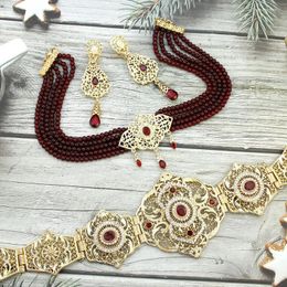 Necklace Earrings Set Neovisson Morocco Fashion Style Jewellery Elegent Caftan Waist Belt Beads Neclace Long Drop Earring Gold Colour Gift