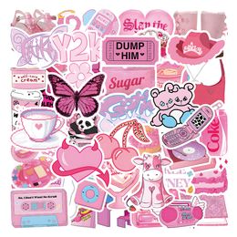 55pcs ins pink sweet Y2K cartoon graffiti Waterproof PVC Stickers Pack For Fridge Car Suitcase Laptop Notebook Cup Phone Desk Bicycle Skateboard Case.