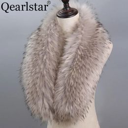 Scarves Luxury Super Big Fur Collar Faux Raccoon Fur Scarves 100% High Quality Women Men Kids Jackets Coat Hooded Fur Decor 231215