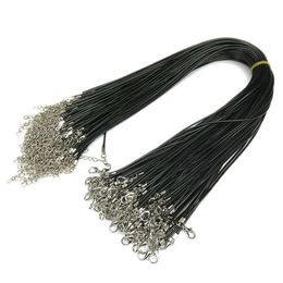 Black Wax Leather Snake Necklace Beading Cord String Rope Wire 45cm Extender Chain with Lobster Clasp DIY jewelry Makin261A