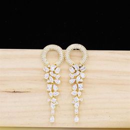 Dangle & Chandelier Dubai 18 Karat Gold Pendant Earrings Rose Tassel Jewelry Earrings For A Wedding Party Elegant And Beautiful L193J