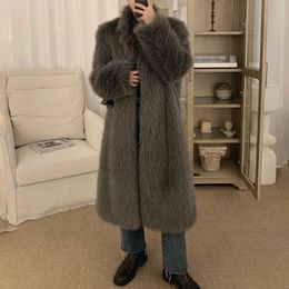 Men's Fur Faux Fur Imitation Fox Fur Coat For Men Autumn Winter Warm Thickened Long Fashion Elegant Solid Simple Loose Stand-Up Coat 231215
