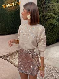 Women's Sweaters Elegant Colorful Sequins Sweater For Women Fashion O Neck Long Sleeve Knitted Pullover 2023 Autumn Winter Female Chic Jumpers 231214