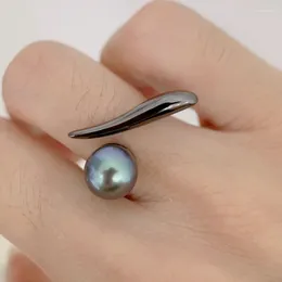 Cluster Rings MeiBaPJ 8-9mm Natural Peacock Blue Round Pearl Fashion Ring 925 Sterling Silver Fine Wedding Jewelry For Women